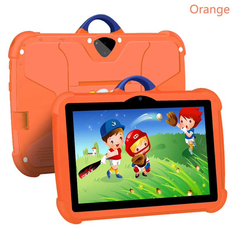 Tablet Infantil 7” Android com capa divertida, 4GB RAM, 64GB armazenamento e jogos educativos para crianças.