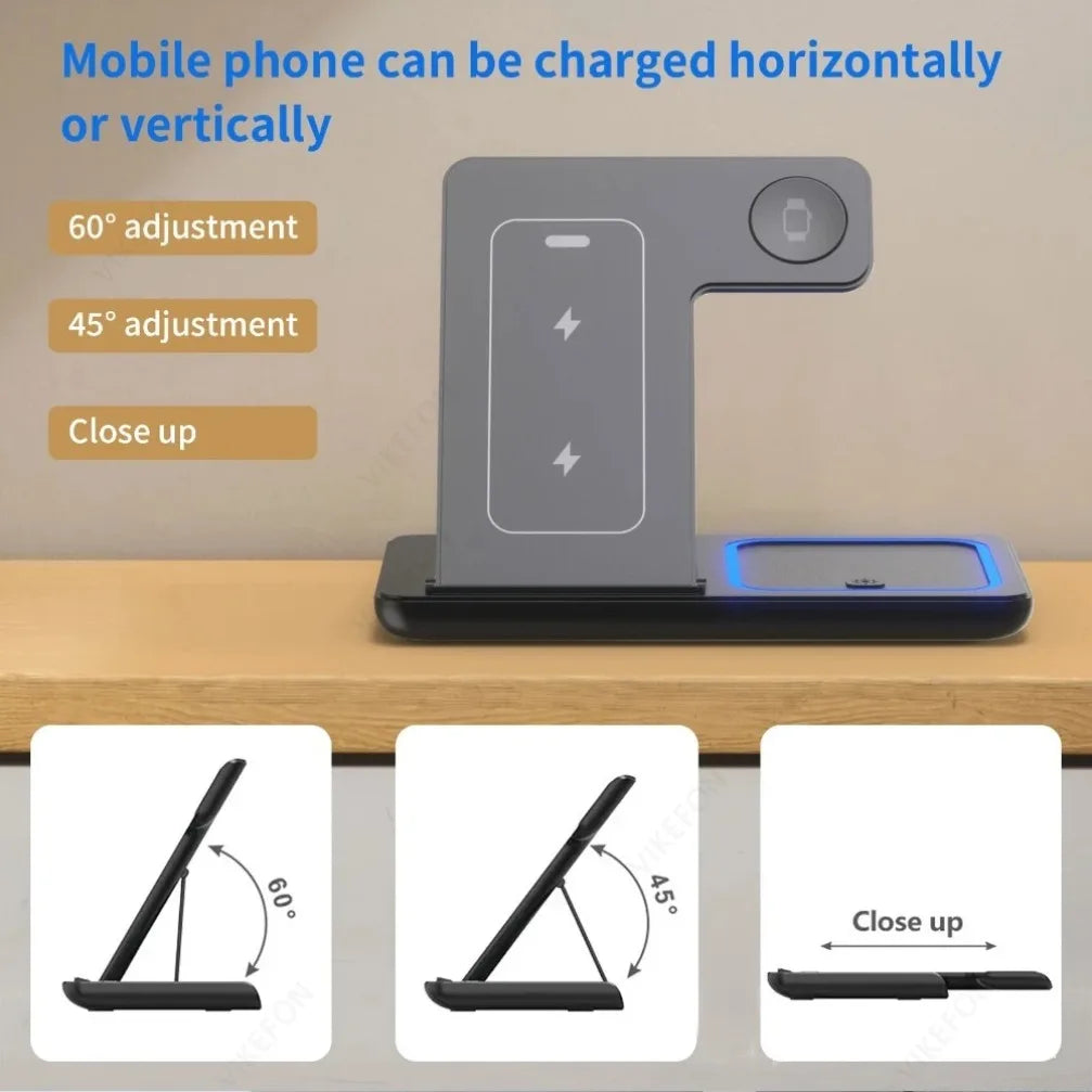 Carregador Wireless 3 em 1 Dobrável para iPhone, Apple Watch e AirPods