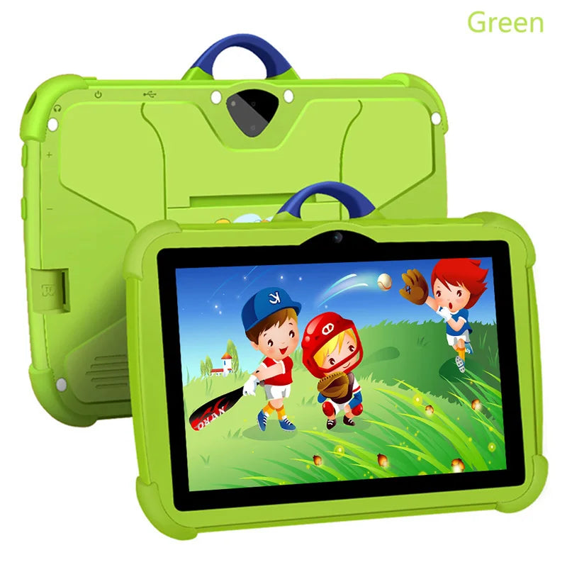 Tablet Infantil 7” Android com capa divertida, 4GB RAM, 64GB armazenamento e jogos educativos para crianças.