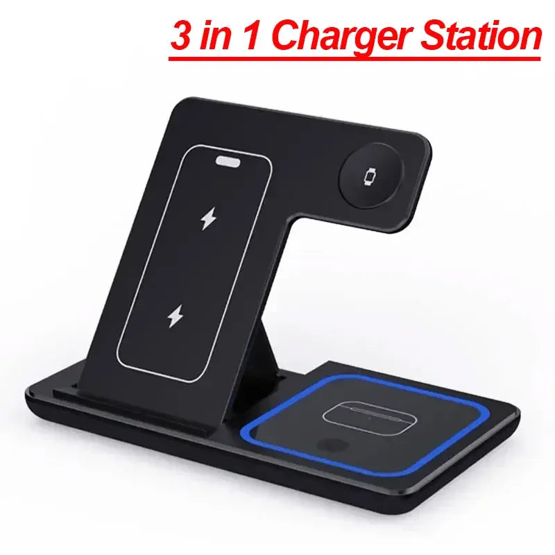 Carregador Wireless 3 em 1 Dobrável para iPhone, Apple Watch e AirPods